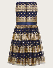 Flick Foil Print Scuba Dress, Blue (NAVY), large