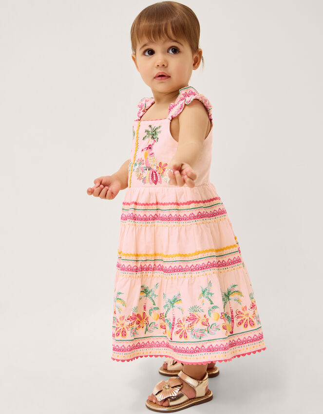 Baby Tina Tropical Toucan Tier Dress, Pink (PINK), large