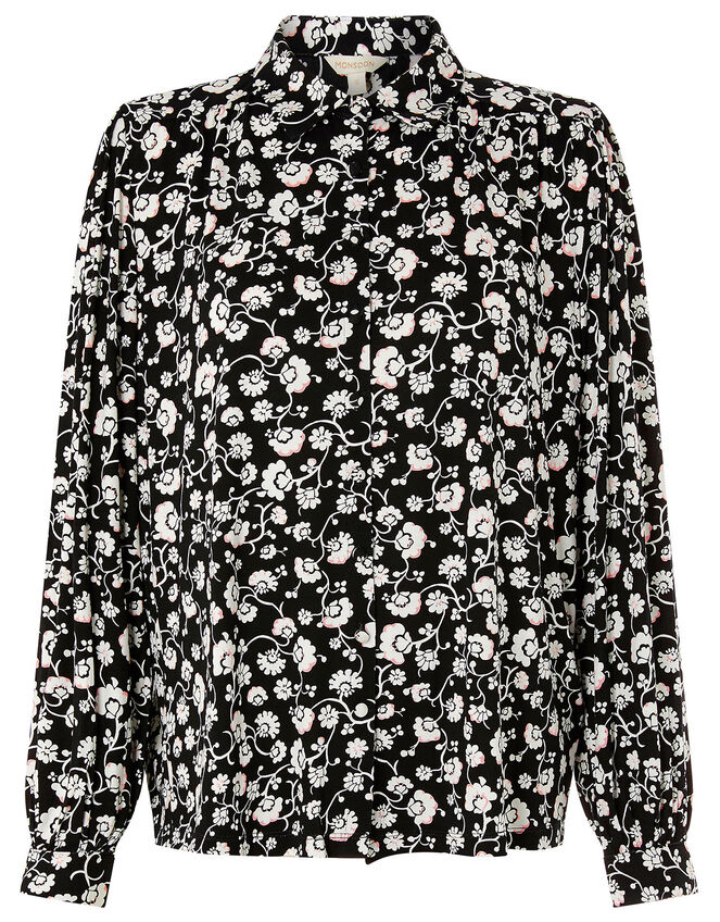 Leigh Floral Shirt with LENZING™ ECOVERO™, Black (BLACK), large