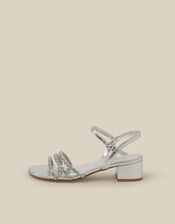 Open Toe Embellished Strap Heels, Silver (SILVER), large