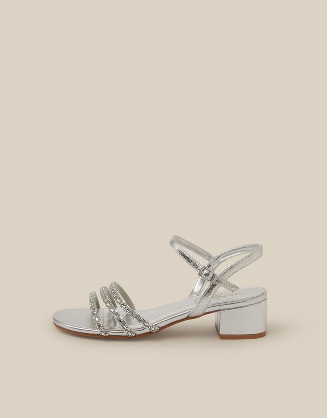 Open Toe Embellished Strap Heels, Silver (SILVER), large