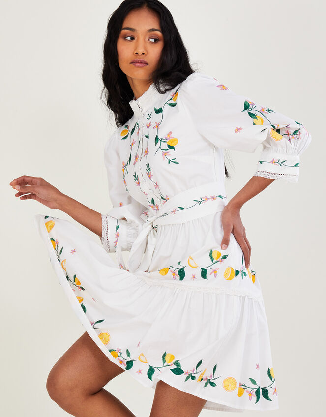 Lyla Embroidered Lemon Short Dress Ivory Evening Dresses Monsoon UK.