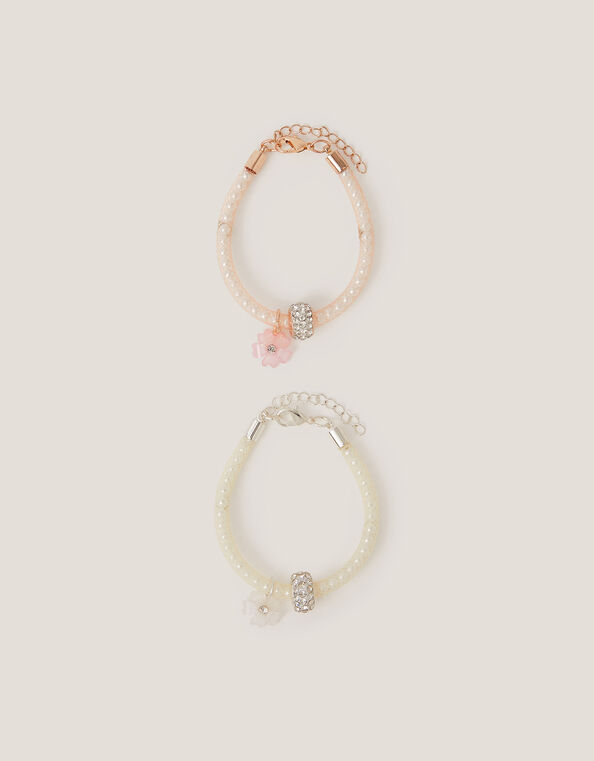 2-Pack Flower Charm Pearl Tube Bracelets, , large