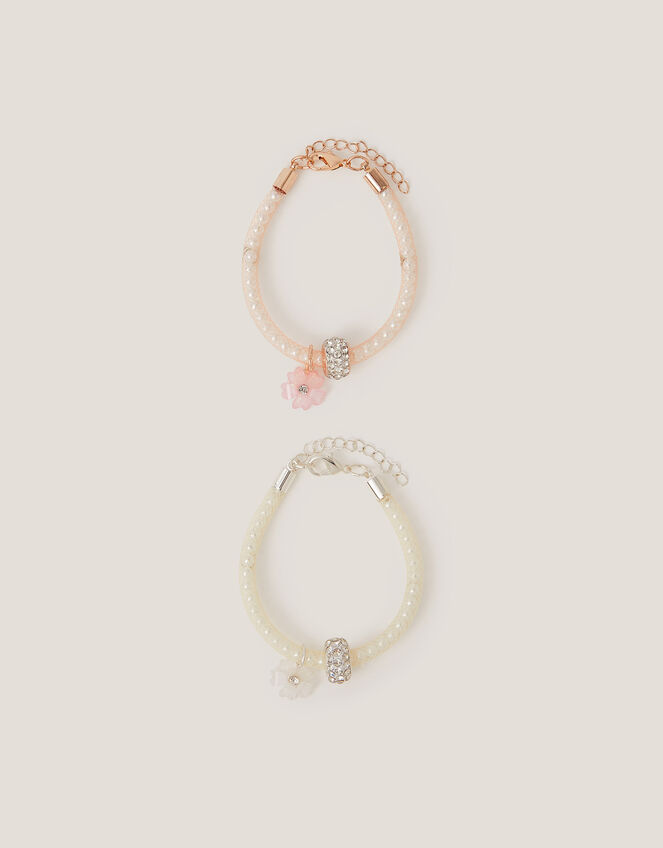 2-Pack Flower Charm Pearl Tube Bracelets, , large