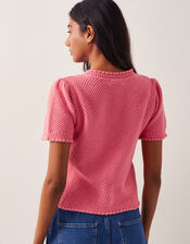 Sami Stitch Short Sleeve Cardigan, Pink (PINK), large