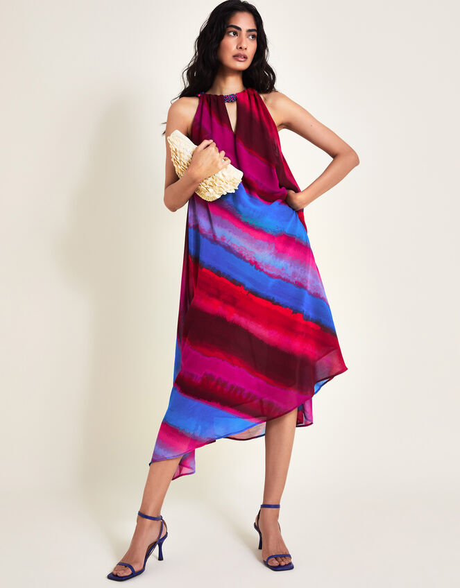 Eliza Beaded Halter Dress, Red (RED), large