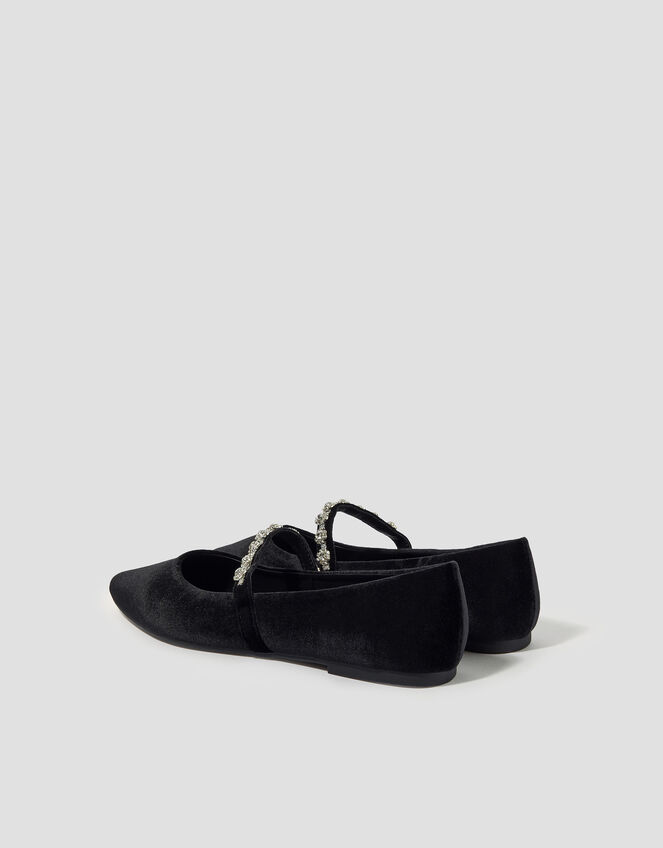 Elia Diamante Strap Velvet Ballet Flats, Black (BLACK), large