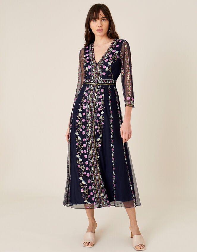 ARTISAN Amara Embroidered Midi Dress, Blue (NAVY), large