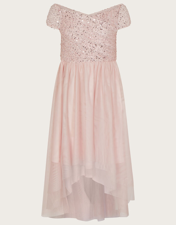 Irresistible Floral & Sequin Detail Bardot Neckline Dress Petal Pink IR7533E main image 0