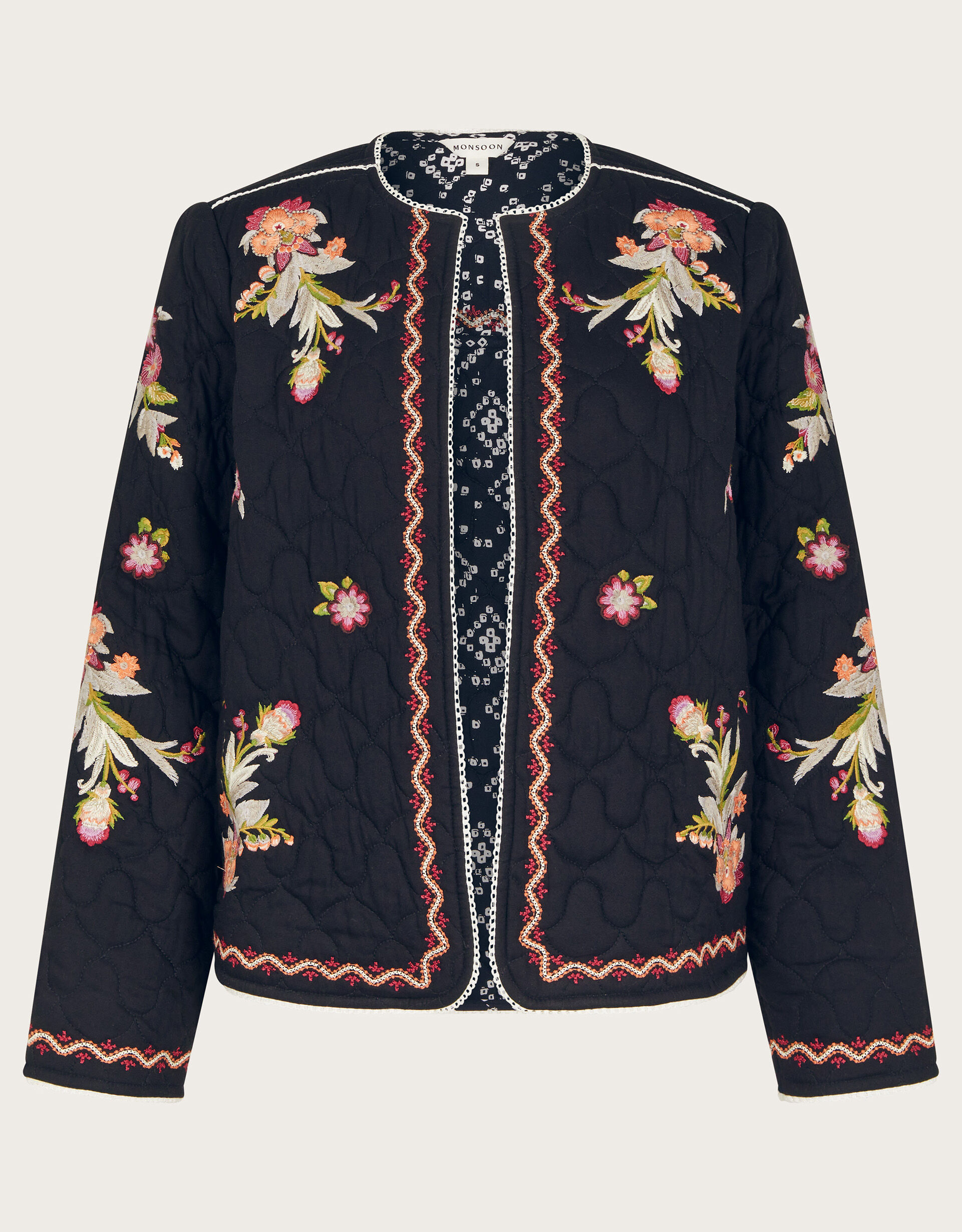 Elisha Floral Embroidered Quilted Jacket Black