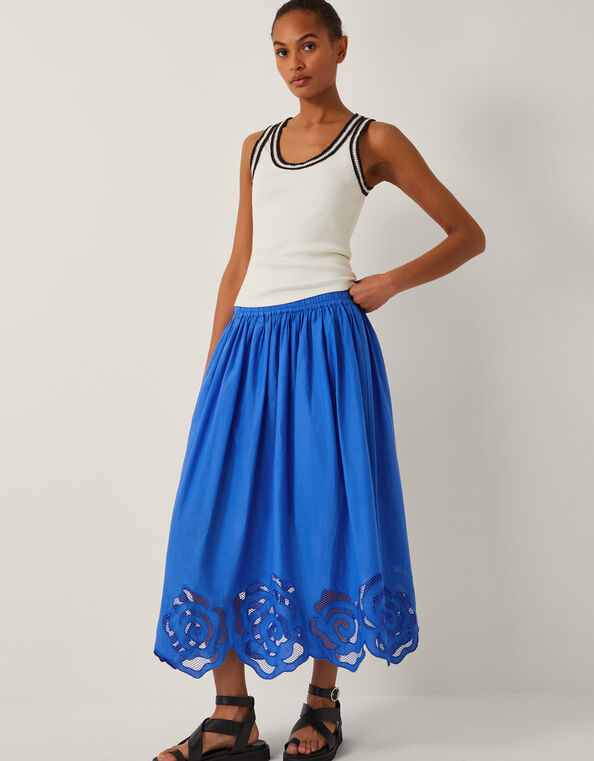 Grace Cutwork Midi Skirt , Blue (COBALT), large