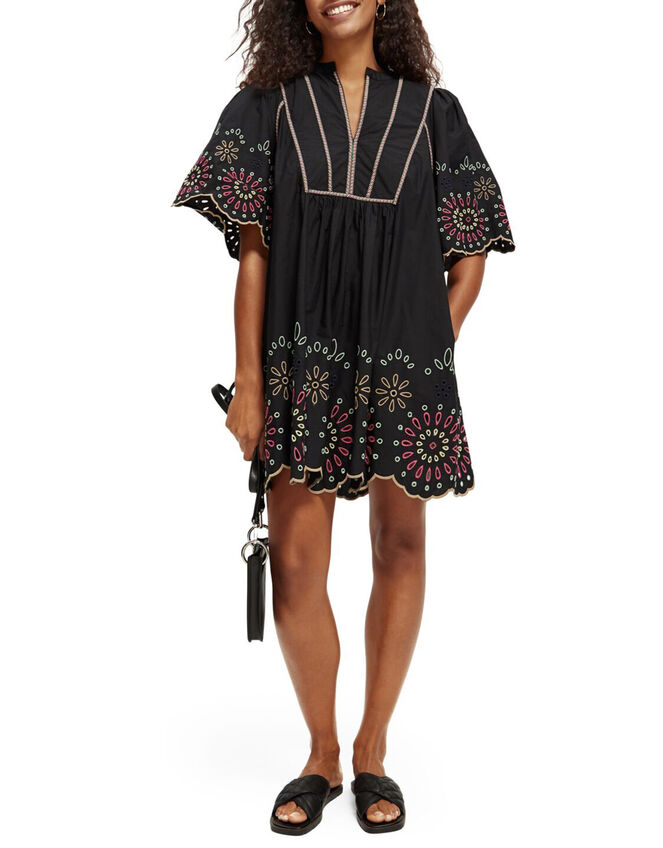 Scotch and Soda Broderie Mini Dress, Black (BLACK), large