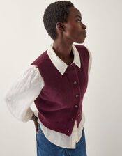 Brooke Button Knitted Vest, Red (BURGUNDY), large