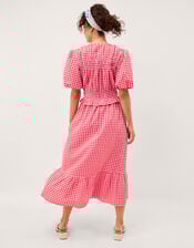 Mel Puff Sleeve Gingham Midi Dress, Red (RED), large