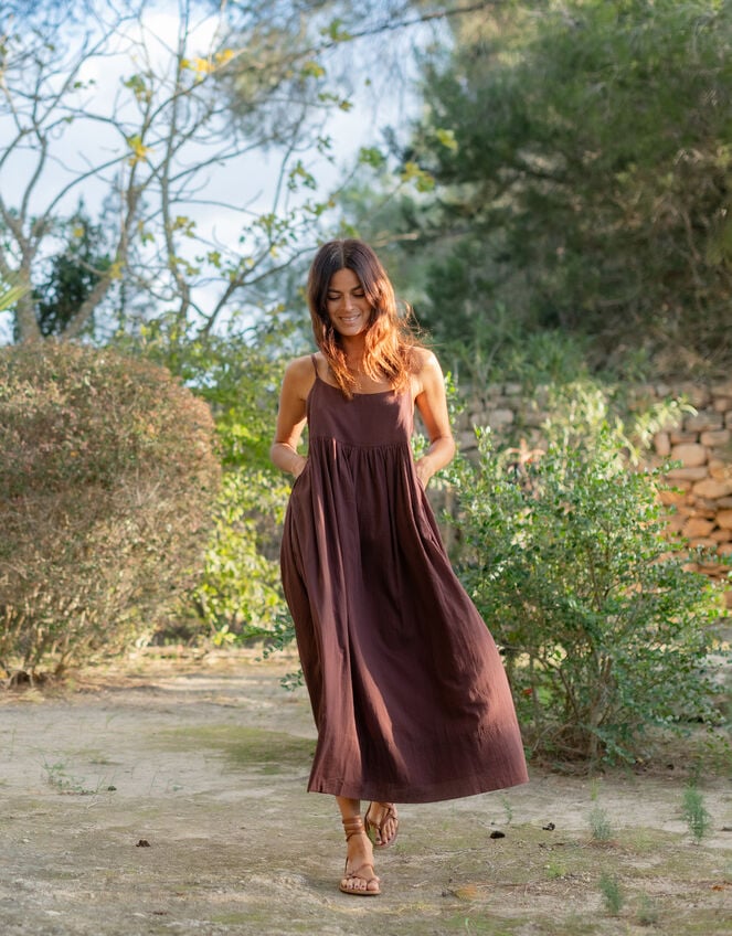 Lyrical Sisters Relaxed Cami Midi Dress, Brown (BROWN), large