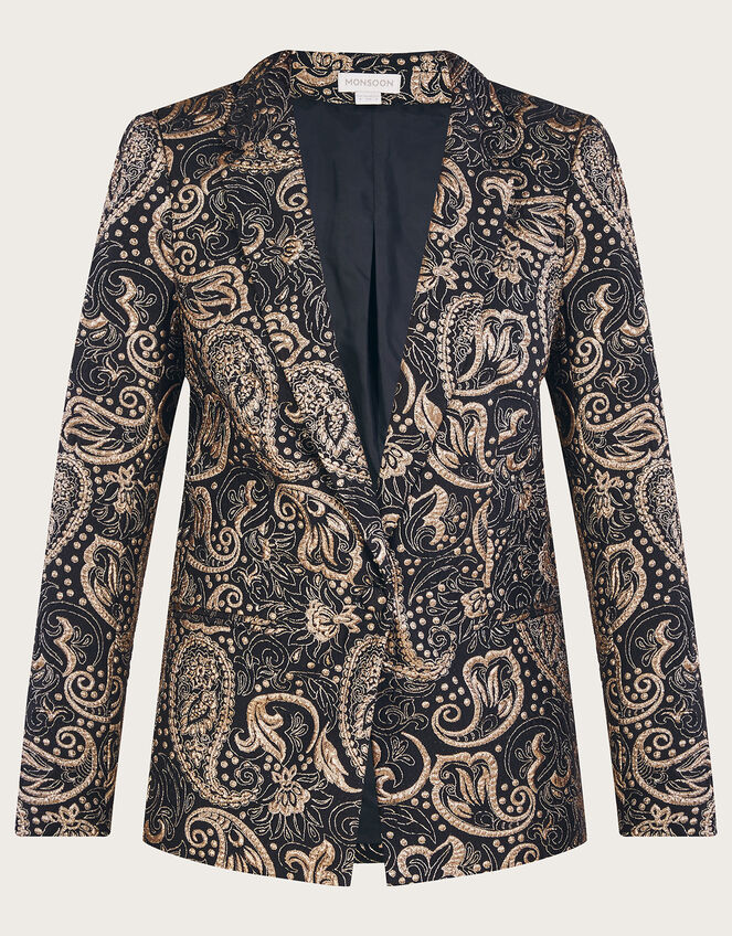 Metallic Stretch Jacquard Blazer Black