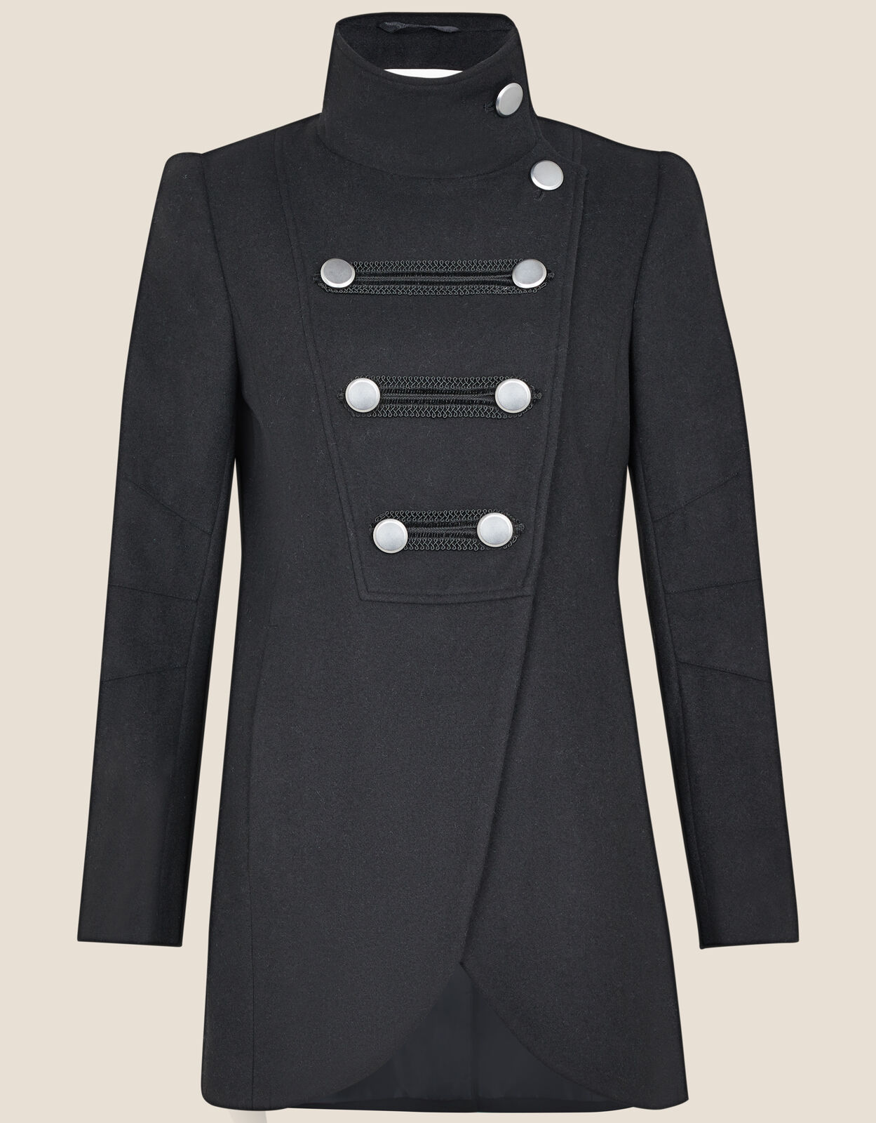 Lizzie Military Peacoat in Wool Blend Black