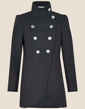Lizzie Military Peacoat in Wool Blend, Black (BLACK), large