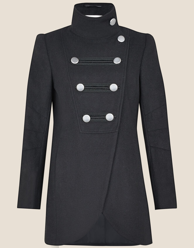 Lizzie Military Peacoat in Wool Blend, Black (BLACK), large