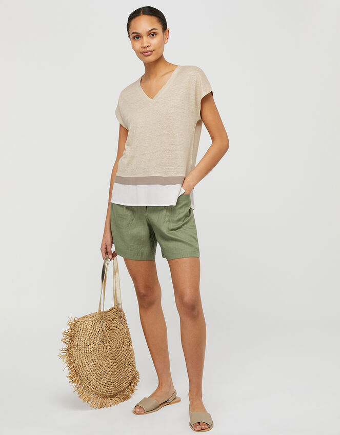 Wallace T-Shirt in Pure Linen, Natural (STONE), large