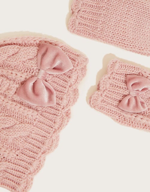 Baby Beanie and Mitten Set with Recycled Polyester, Pink (PINK), large