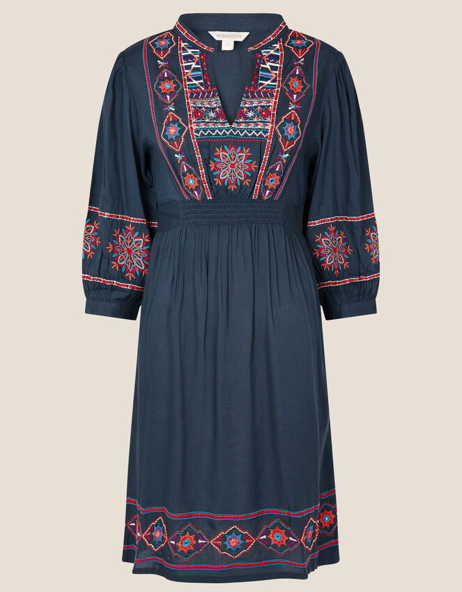 Embroidered Dress in LENZING™ ECOVERO™, Blue (NAVY), large