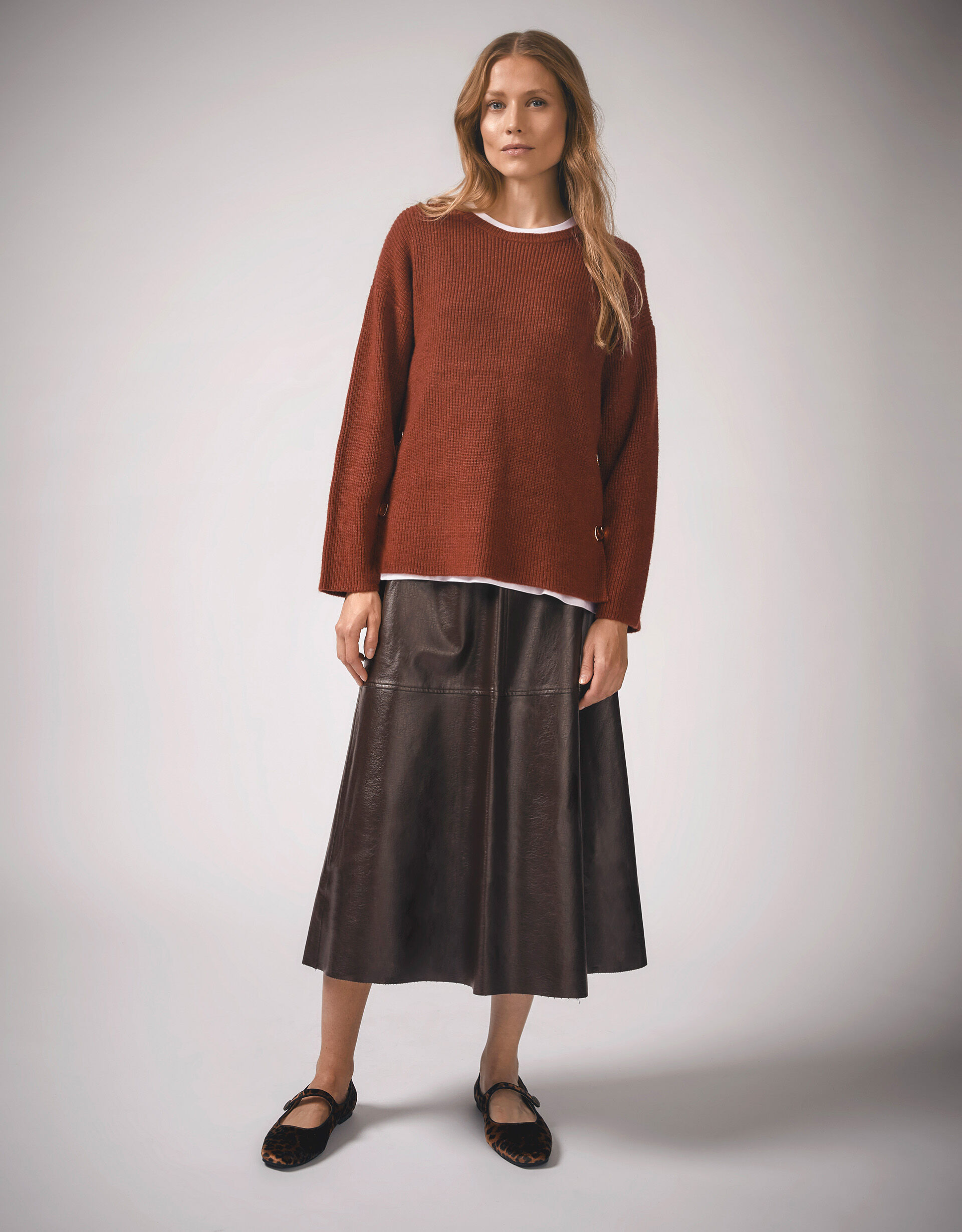 Pippa Faux Leather Midi Skirt Brown Skirts Monsoon UK
