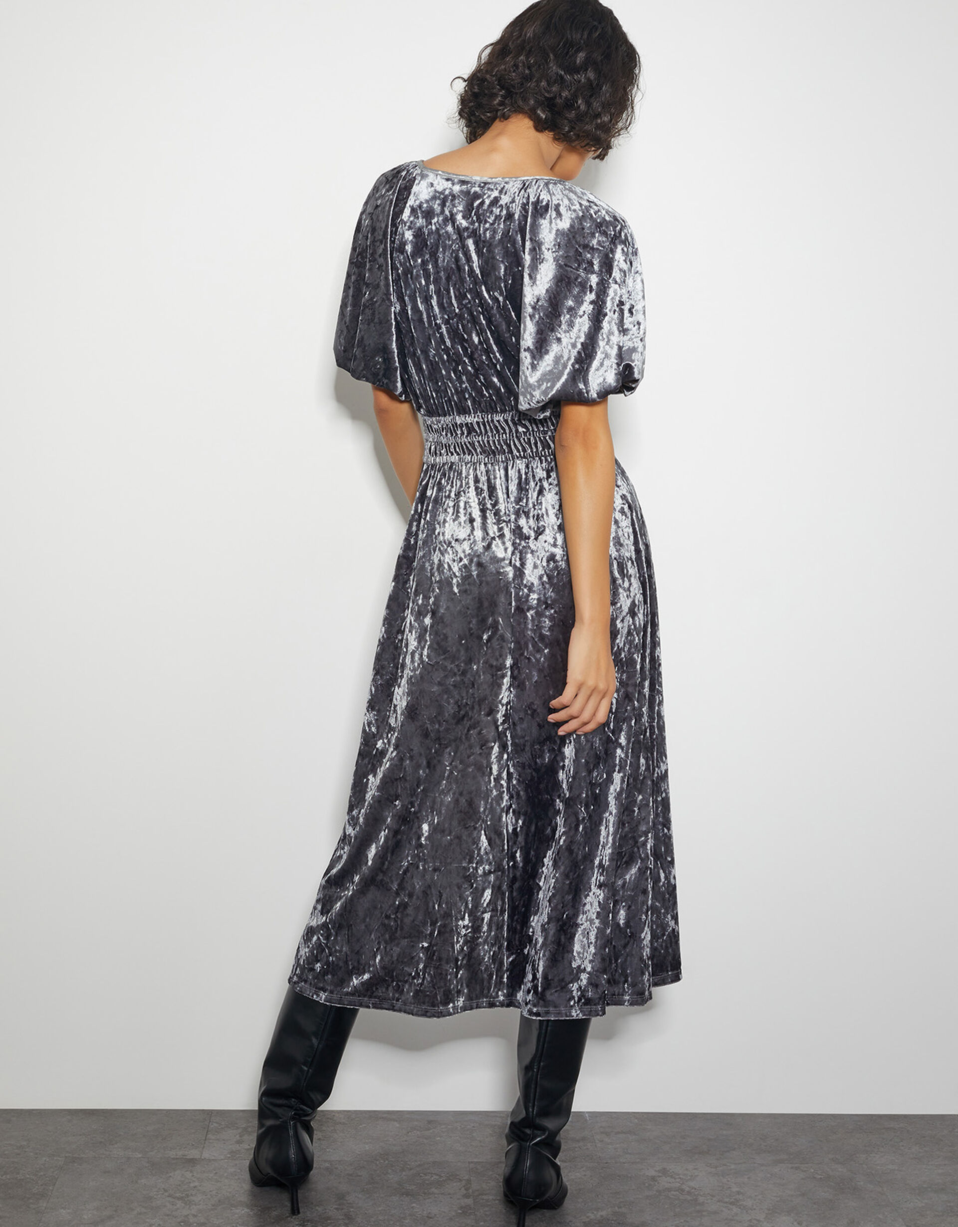 Puff Sleeve Holiday Velvet Dress