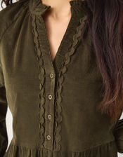 Zola Ric Rac Corduroy Midi Dress, Green (KHAKI), large