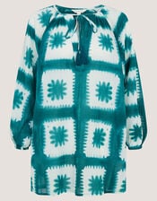 Malia Artisanal Print Mini Kaftan, Teal (TEAL), large