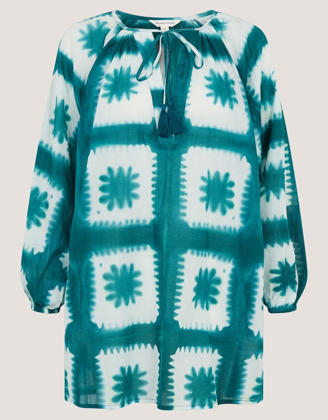 Malia Artisanal Print Mini Kaftan, Teal (TEAL), large