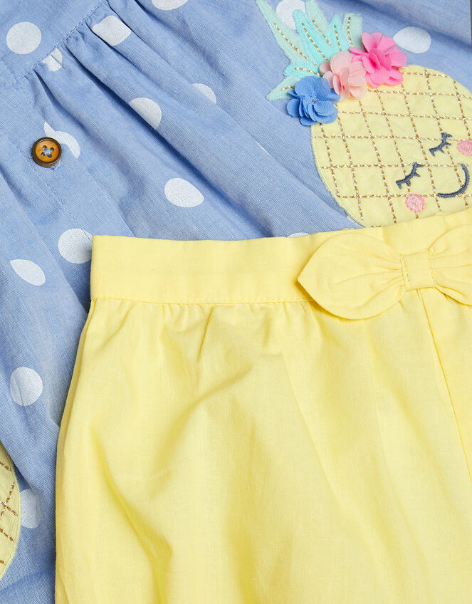 Baby Pineapple Spot Chambray Top and Shorts Set, Blue (BLUE), large