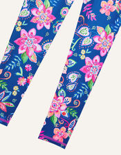 Flower Print Sunsafe Swim Leggings, Blue (NAVY), large