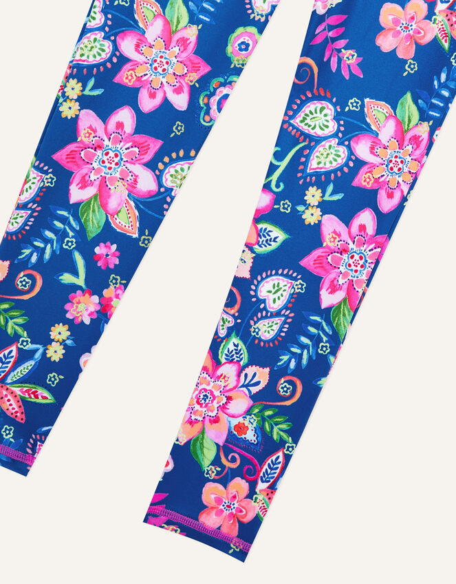Flower Print Sunsafe Swim Leggings, Blue (NAVY), large