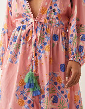 Mabel Shell Print Cotton Kaftan Dress, Orange (PEACH), large