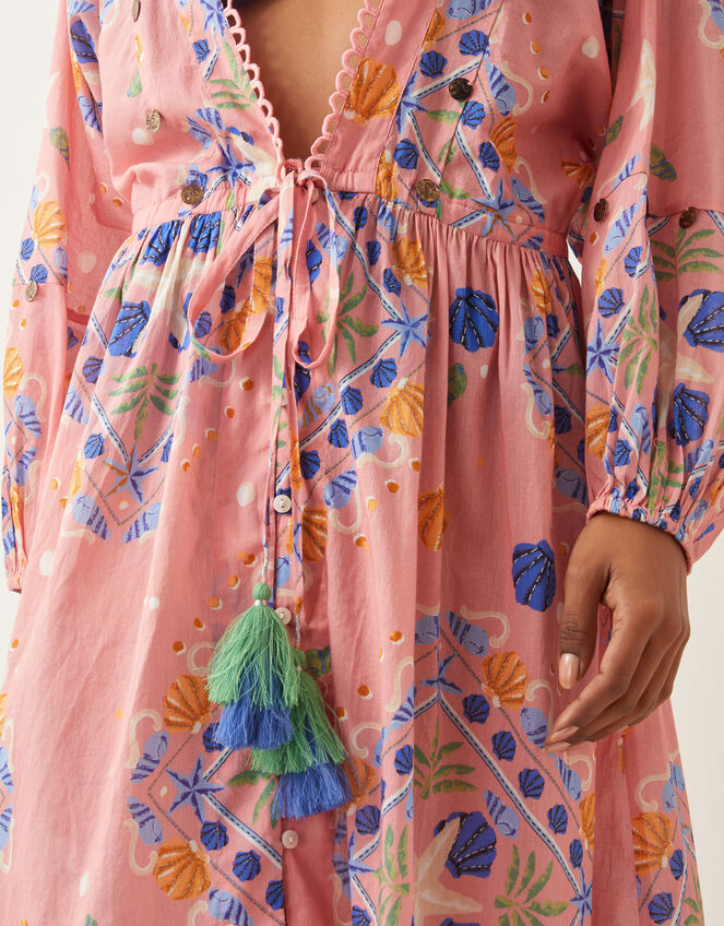 Mabel Shell Print Cotton Kaftan Dress, Orange (PEACH), large