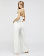 Diana Bridal Embellished Halter Jumpsuit, Ivory (IVORY), large