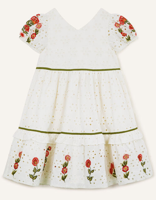 Boutique Schiffli Embroidered Dress in Sustainable Cotton, Ivory (IVORY), large