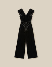 Dionne V-Neck Velvet Jumpsuit, Black (BLACK), large