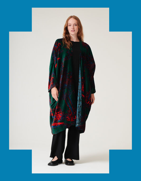 One Hundred Stars Pagoda Forest Long Velvet Jacket, , large