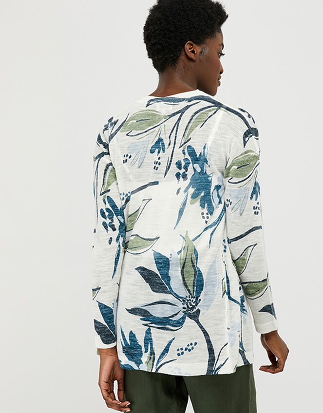 Tilda Printed Knit Cardigan in Linen Blend, Ivory (IVORY), large