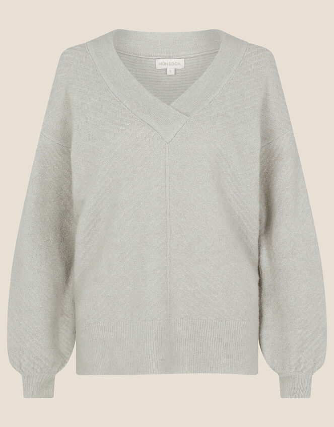 Vin V-Neck Jumper With Open Hem, Grey (GREY), large