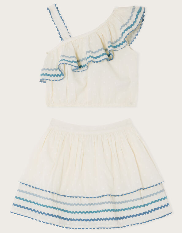 Ricrac Dobby Frill Top and Skirt Set, Ivory (IVORY), large