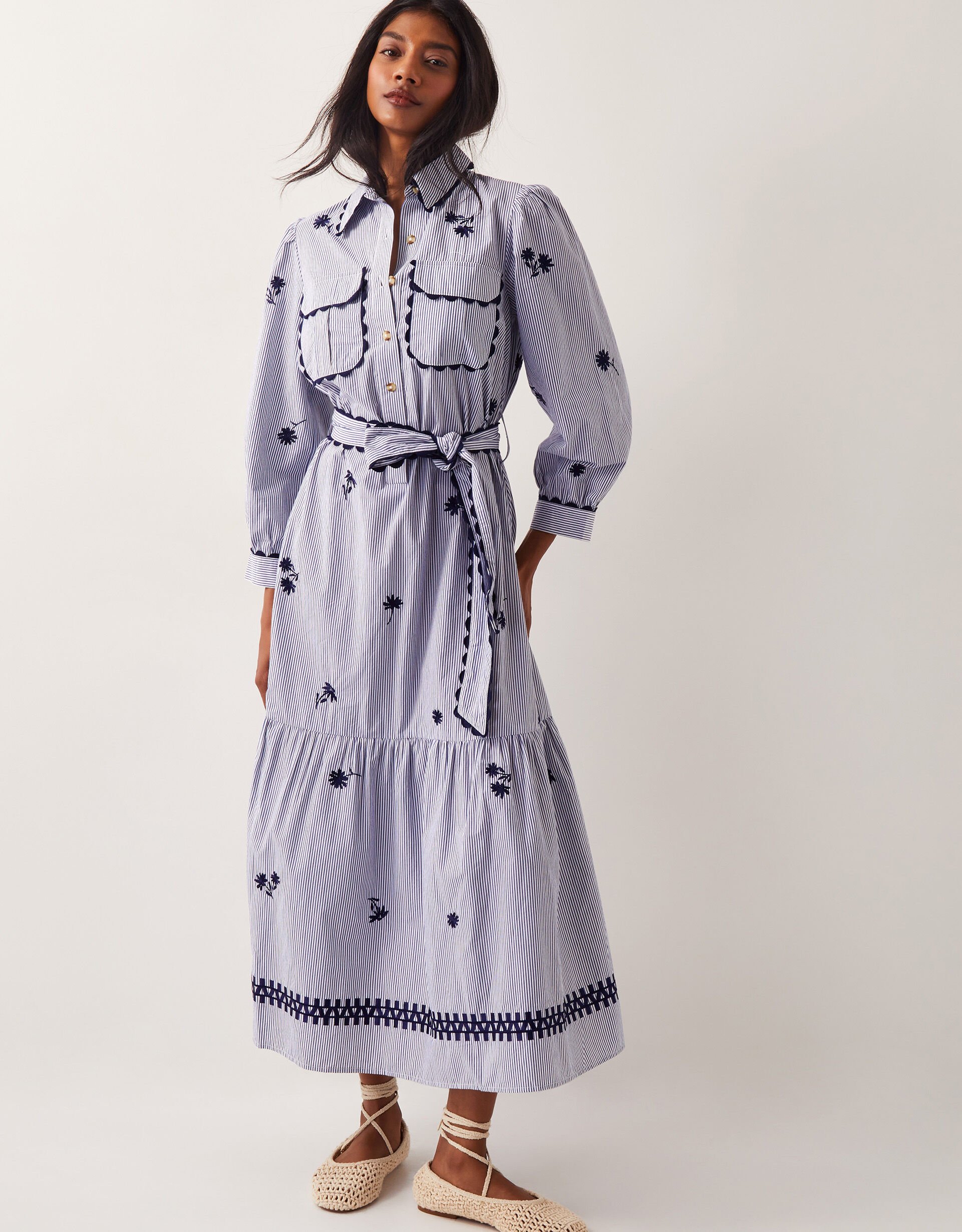 Amelia Embroidered Shirt Maxi Dress Blue | Day Dresses