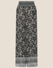 Geometric Print Split Side Culottes, Black (BLACK), large