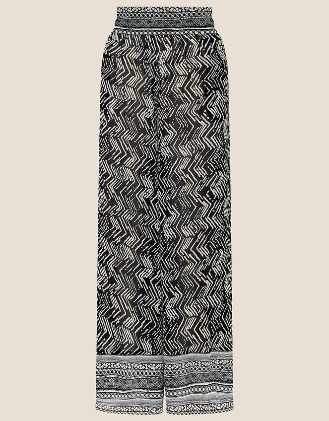 Geometric Print Split Side Culottes, Black (BLACK), large