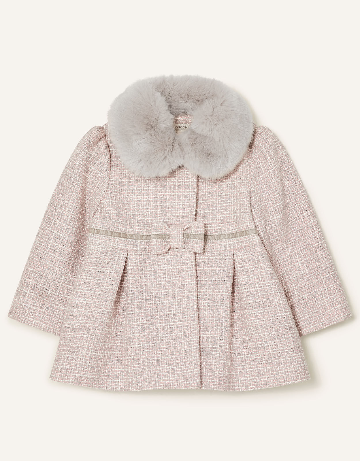 Baby Bow Tweed Coat Grey