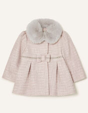 Baby Bow Tweed Coat, Grey (GREY), large