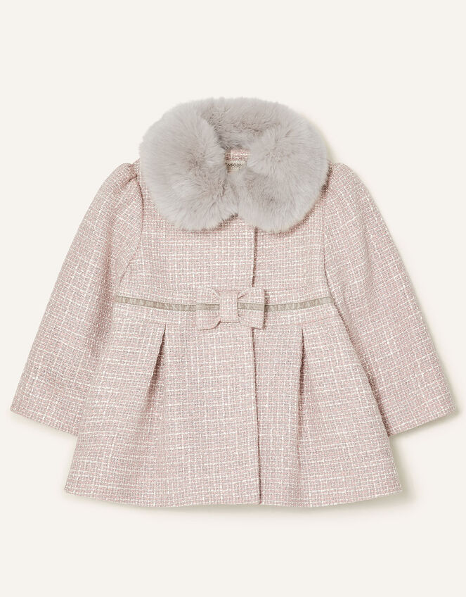 Baby Bow Tweed Coat, Grey (GREY), large