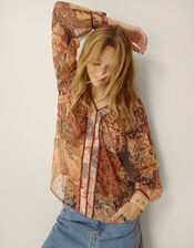 Evelina Sheer Floral Print Top, Brown (BROWN), large